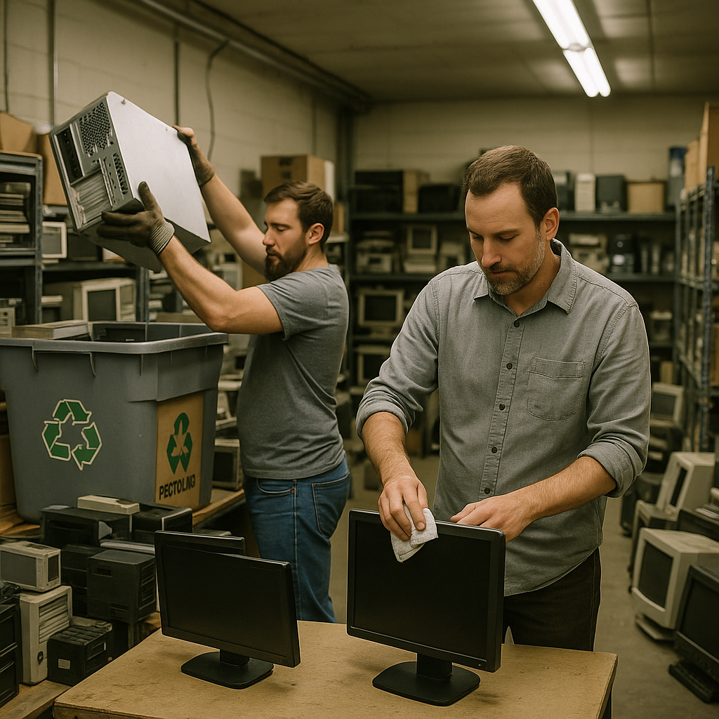 coworkers-sorting-computers-recycling